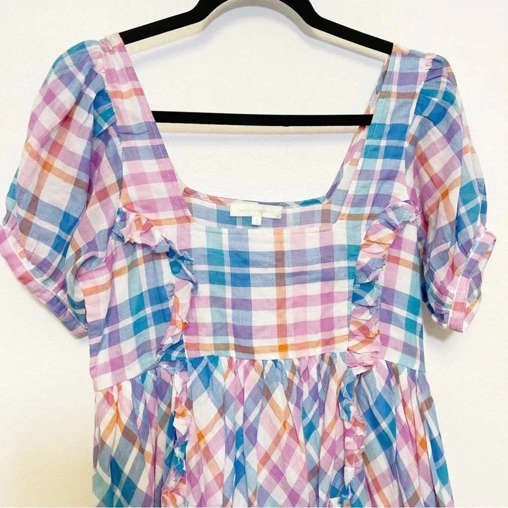 NWOT LoveShackFancy Kimball Plaid Dress - Square Neck Empire Waist Ruffle - Picture 3 of 6